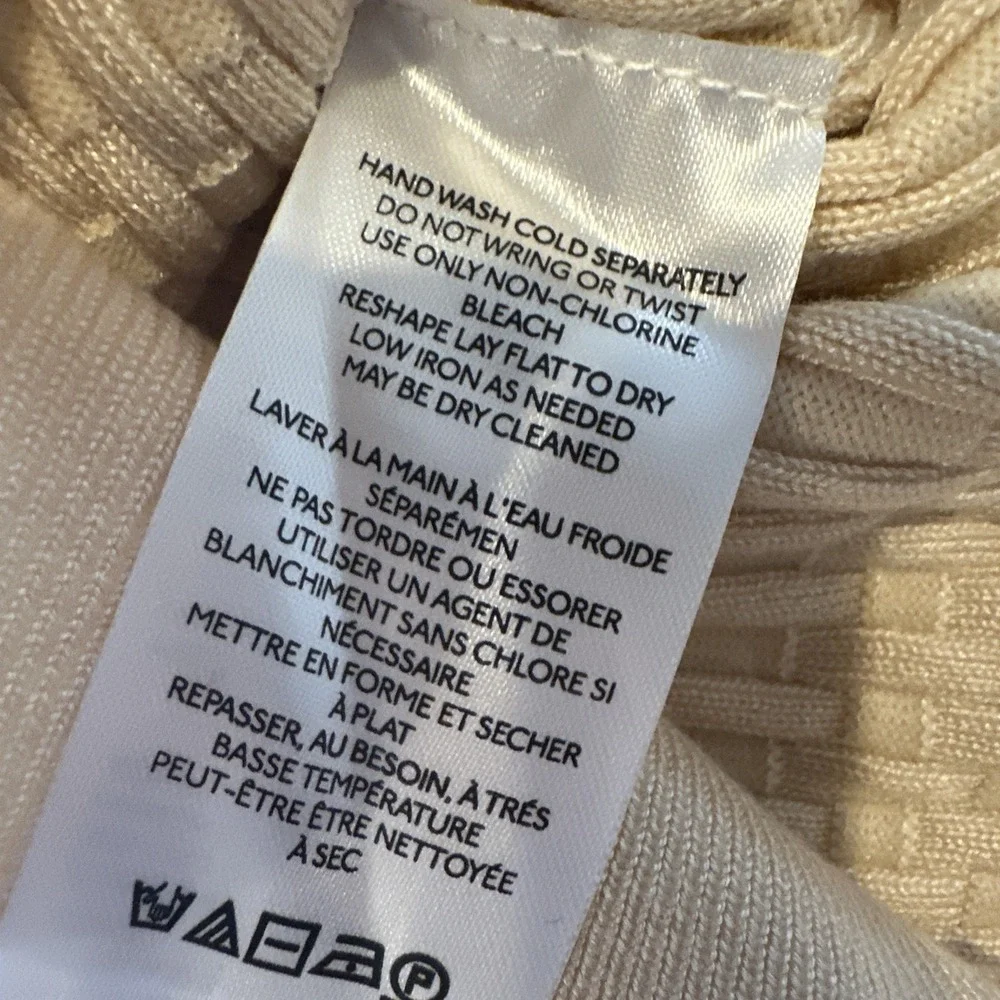 ANTHROPOLOGIE MAEVE Ivory XXS Sheer Organza Sleeve Textured Knit V-Neck Pullover